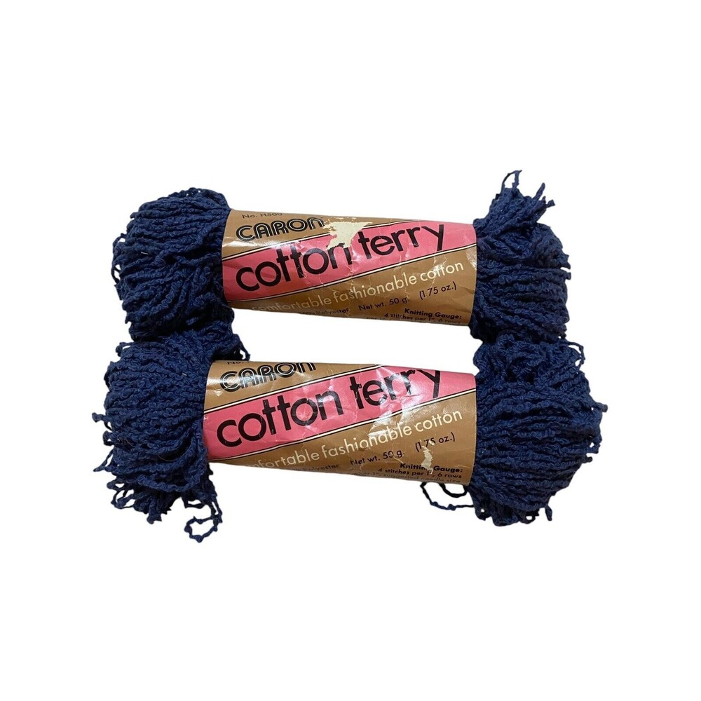 Caron Cotton Terry Yarn Navy Vintage 2 Skiens NOS Made In USA